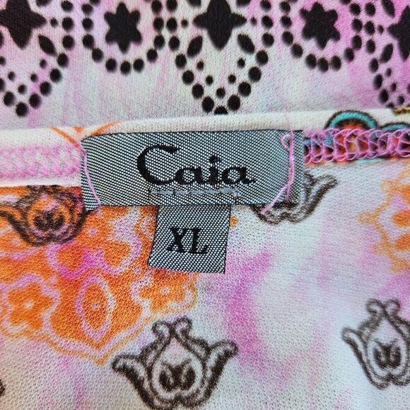 CAIA Womens Top XL 3/4 Sleeves Boho Mixed Print Stretchy Rhinestones Artsy Y2K - Picture 5 of 7